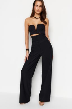 Siyah Korse Detayl? Dokuma Pantolon TPRSS23PL00033