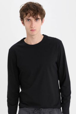 Slim Fit Dar Kesim Bisiklet Yaka Uzun Kollu Ust