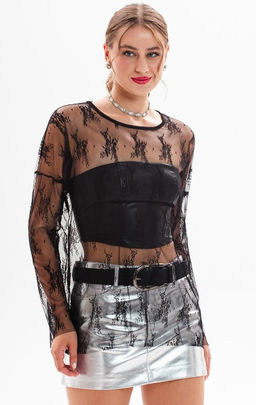 Лонгслив прозрачный из сетки с узором