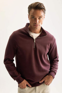 Siyah 3 Iplik Pamuklu Sardonlu Ici Polarl? Comfort Regular Fit Rahat Kal?p Dik Yaka Fermuarl? Kal?n Sweatshirt - Defacto фото 4