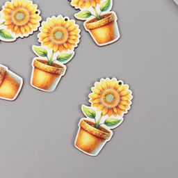 Цена за 10 шт. Декор для творчества дерево Подсолнух в горшке, 4.6?2.5?0.3 см