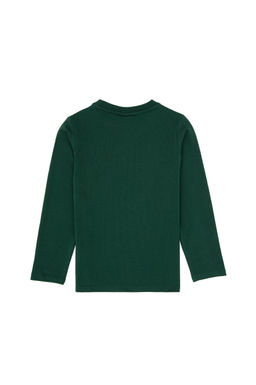 Erkek _ocuk Koyu Ye_il Basic Bisiklet Yaka Sweatshirt