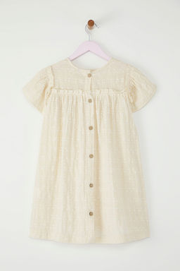 Bej K?z Cocuk Pamuklu Basic Mini K?sa Kol Dokuma Elbise TKDSS25EL00029 - Trendyolmilla фото 3