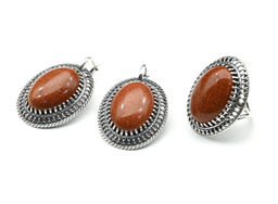 Кольцо Серьги с авантюрином имитация размер 17