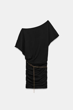 VESTIDO CORTO DRAPEADO CINTUR?N / Negro - Zara фото 6