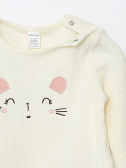 Bisiklet Yaka Uzun Kollu Bask?l? K?z Bebek Ti??rt 2li - Waikiki фото 3