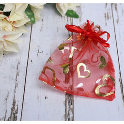 Цена за 100 шт. Мешочек подарочный Сердечки, 10x12, цвет красный с золотом