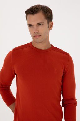Erkek Slim Fit Bisiklet Yaka Kiremit Basic Kazak