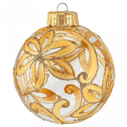 Елочная игрушка шар стеклянная Золотой цветок д10см, ручная художественная роспись, подарочная упаковка (Россия) - Домашняя мода фото 2