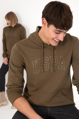 Erkek Regular Fit Kap__onlu Haki Basic Sweatshirt