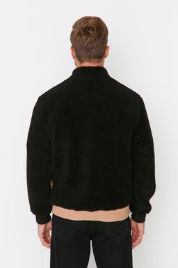 TRENDYOL MAN Siyah Regular/Normal Kesim Fermuarl? Dik Yaka S?cak Tutan Pelus Bloklu Sweatshirt TMNAW23SW00179 - Trendyolmilla фото 5