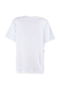 Beyaz %100 Pamuk Bisiklet Yaka Oversize/Genis Kal?p Orme T-Shirt TWOSS20TS0134