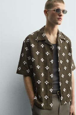 CAMISA JACQUARD TEXTURA / Khaki oscuro - Zara фото 5