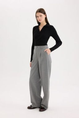 Sevgililer Gunu Wide Leg Genis Bol Paca Cift Cepli Yuksek Bel Standart Boy Basic Duz Klasik Pantolon