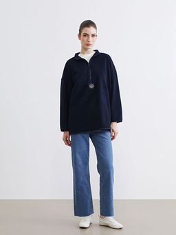 Bask?l? Oversize Kad?n Pel?? Sweatshirt Tunik