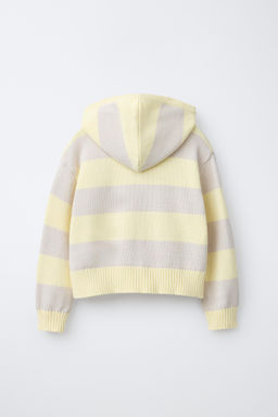 STRIPED HOODED KNIT CARDIGAN WITH BEAR EMBROIDERY - Zara фото 7