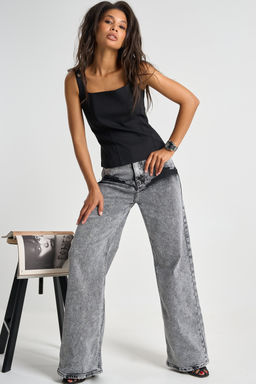 Топ корсет с люверсами на бретелях черный - Fly фото 9