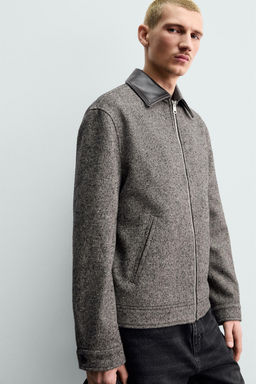 CONTRAST TEXTURED LEATHER JACKET ORIGINS - Zara фото 6