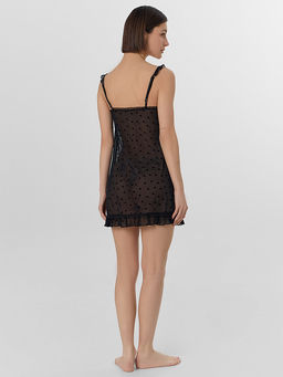 Сорочка ночная женская черная с принтом в сердечко