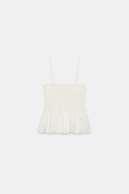 TOP NIDO DE ABEJA PEPLUM / Blanco