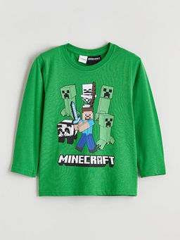 Bisiklet Yaka Minecraft Bask?l? Erkek ?ocuk Pijama Tak?m?