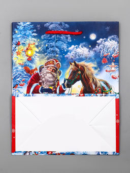 Цена за 2 шт. Пакет подарочный новогодний ламинированный, «Дед Мороз с Конём», 18×10×22.3 см
