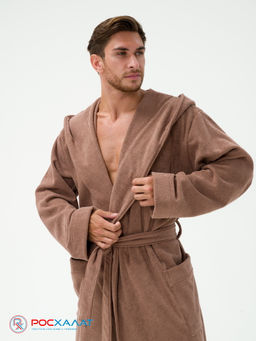 Мужской махровый халат с капюшоном коричневый МЗ-05 (118)