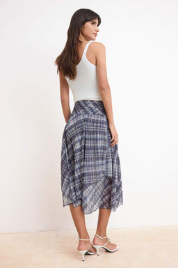 Mavi Sifon Ekoseli/Kareli Midi Asimetrik Astarl? Etek TWOSS26ET00104 - Trendyolmilla фото 4