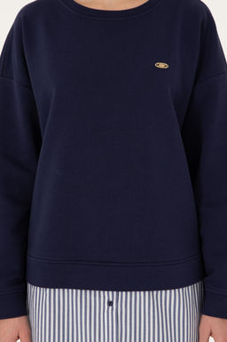Kad_n Lacivert G_mlek Detayl_ Bisiklet Yaka Sweatshirt