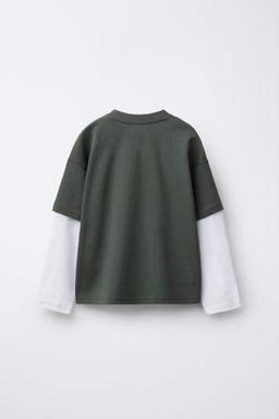 CAMISETA DOBLE MANGA TEXTO / Khaki - Zara фото 5