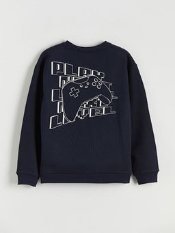 Bask?l? Erkek ?ocuk Kal?n Sweatshirt