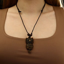 Цена за 2 шт. Кулон на шнурке «Филин», коричнево-чёрный на чёрном шнурке, 80 см