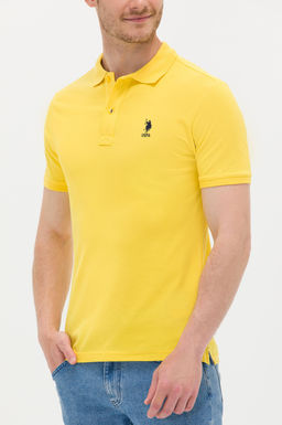 Мужская темно-желтая базовая футболка с воротником поло - U.s. polo assn фото 6