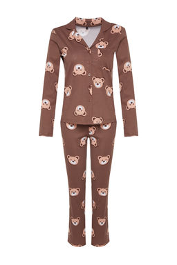 Trendyolmilla Ekru %100 Pamuklu Ay?c?kl? Gomlek-Pantolon Orme Pijama Tak?m? THMAW24PT00002 фото 7