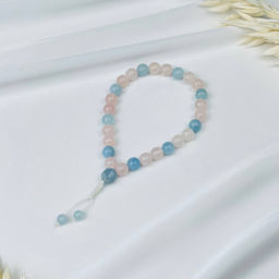 Четки буддийские мала из мадагаскарского Розового кварца и Аквамарина (27 бусин)