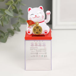 Маятник настольный антистресс «Белый Манэки-нэко с веером и монеткой», пластик, 5×5×5 см