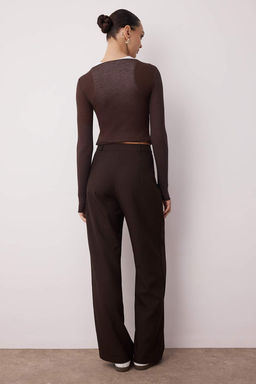 Kahverengi Wide Leg/Genis Paca Pilili Dokuma Kumas Pantolon TWOAW22PL0475 Palazzo