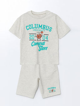 Bisiklet Yaka Bask?l? Erkek ?ocuk Ti??rt ve ?ort 2li