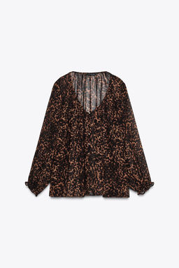 ANIMAL PRINT SEMI-SHEER BLOUSE - Zara фото 14