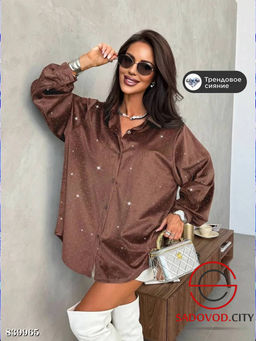 Рубашка нарядная оверсайз со стразами - Bruno фото 5