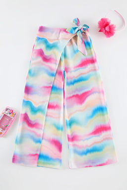 Pembe K?z Cocuk Batik Desenli Genis Paca/Flare Orme Pantolon TWOAW25PL00067