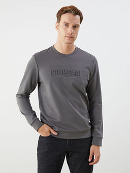 Bisiklet Yaka Uzun Kollu Bask?l? Erkek Sweatshirt