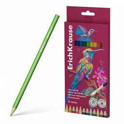 АКЦИЯ Цена за 12 шт. Акварельные карандаши деревянные ErichKrause Safari шестигранные, грифель 3,3 мм, 12 цветов с кисточкой (в коробке с европодвесом 12 шт)