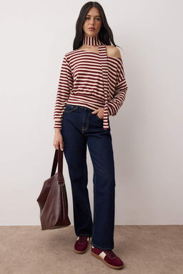 Cok Renkli Cizgili Ac?k Omuzlu Sal Aksesuar Detayl? Regular/Normal Kal?p Orme Bluz TWOAW26BZ00308 - Trendyolmilla фото 2