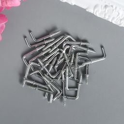 Цена за 2 шт. Крючок металл, набор 40 шт., серебро, 2.5×0.5 см, МИКС