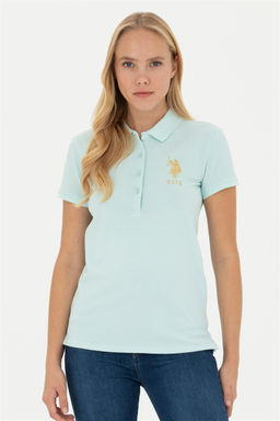 Женская базовая футболка цвета водного зеленого цвета с воротником-поло Неожиданная скидка в корзине