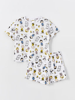 Bisiklet Yaka Snoopy Bask?l? K?sa Kollu K?z ?ocuk ?ortlu Pijama Tak?m?