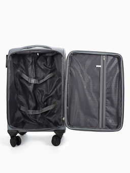 Чемодан 20",Текст,36*25*58,отд на молнии,1 нар/карм, увелич,код замок,4 колеса, т.серый