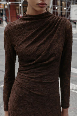 POINTELLE DRAPED MIDI DRESS