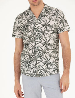 Рубашка из смесового льна хаки с короткими рукавами стандартного кроя - Cacharel фото 6